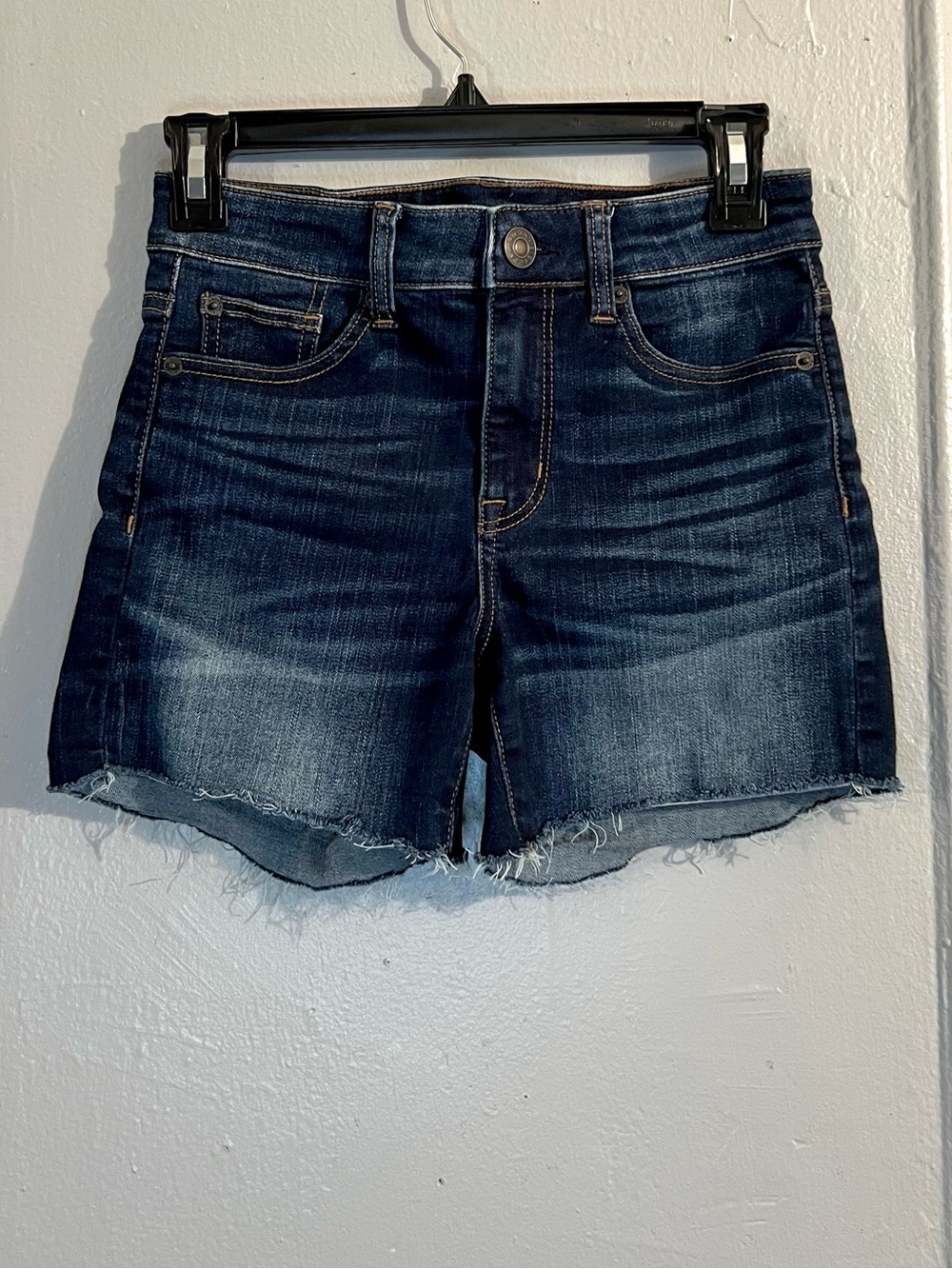 American Eagle Dark Wash High Rise Shortie Jean Shorts